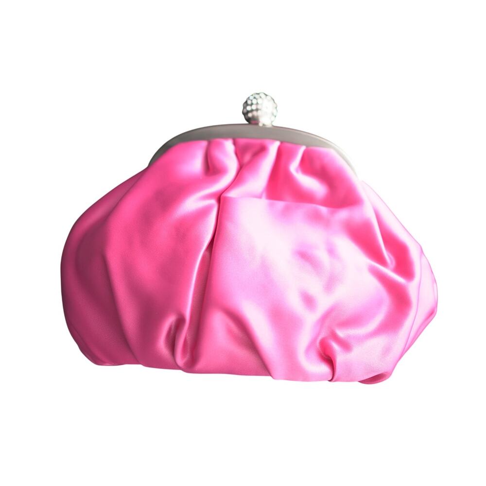 Pink Satin Clutch NWT Jeweled Handle Crossbody Chain Glam Bag - Picture 7 of 9